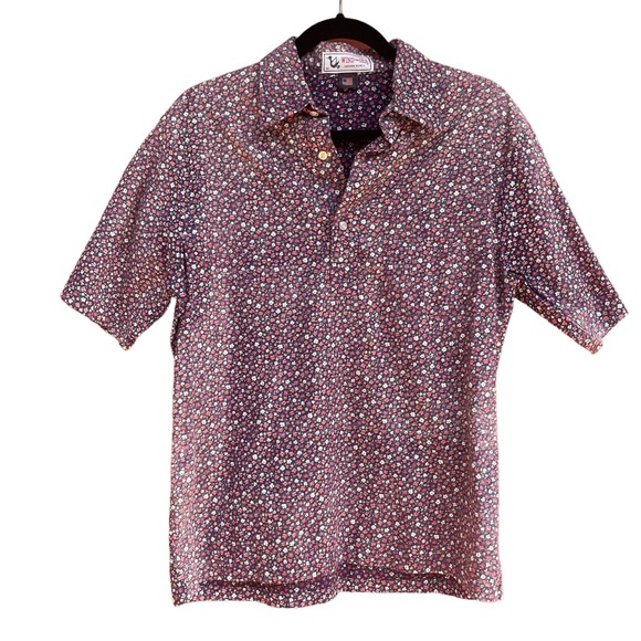 Vintage Wind and Sea Laguna Beach Collared Tee Shirt in Patriotic Floral - Picture 1 of 6